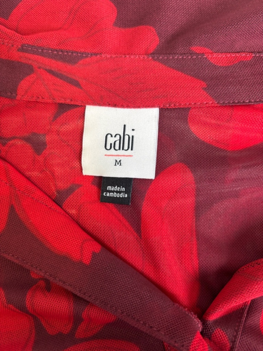 Cabi Red Floral Button-Front Long Sleeve Dress Women’s M Soft Silky Texture - Picture 3 of 6